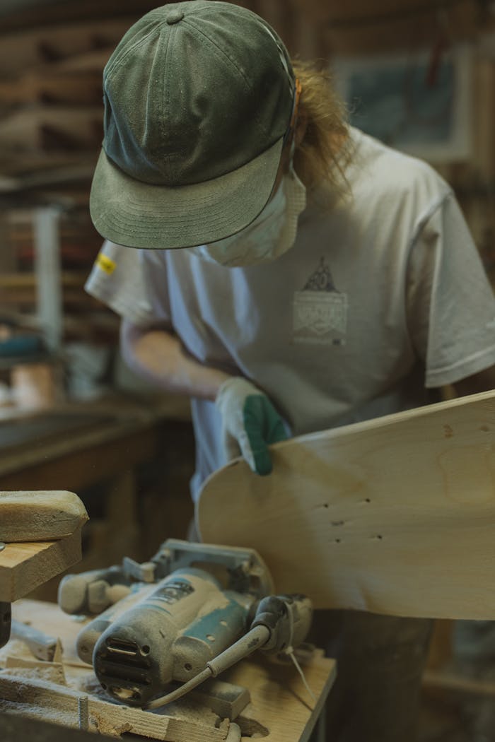 A Man Making a Skateboard